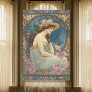  Elegant Lady Art Nouveau Blue Ephemera Tissuepapier