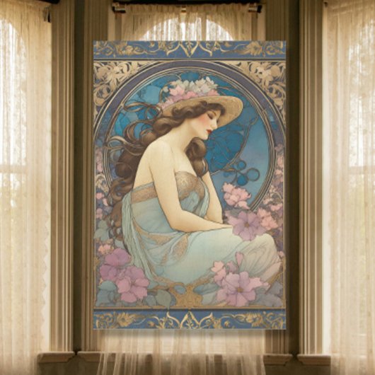 Elegant Lady Art Nouveau Blue Ephemera Tissuepapier