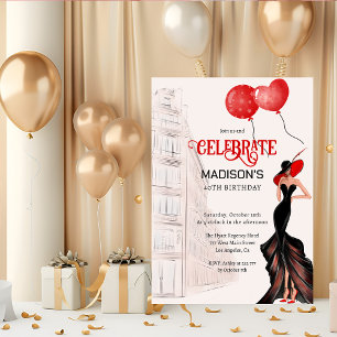 Elegant Lady en Balloons Birthday Kaart