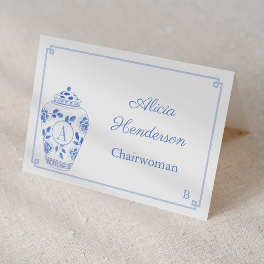 Elegant Lady Monogram Ginger Jar Place Card Kaart