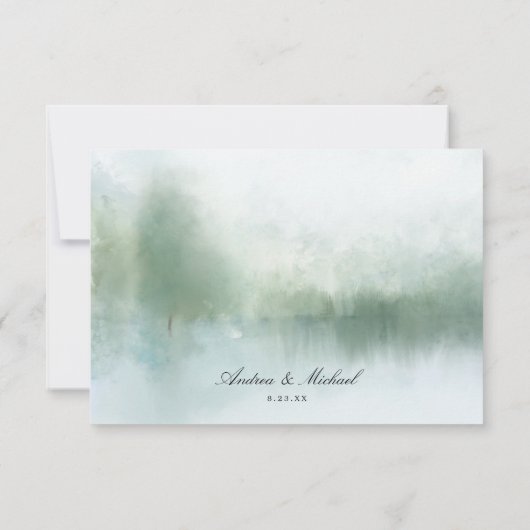 Elegant Lake and Trees Soft Waterverf Wedding RS RSVP Kaartje (Achterkant)