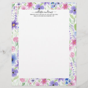 Elegant land roze Paarse blauwe Waterverf ventilat Briefhoofd