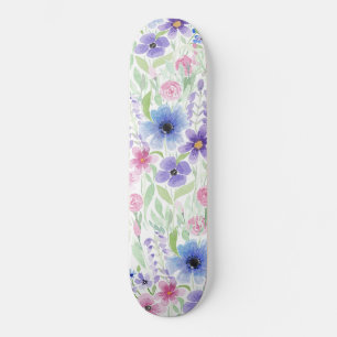 Elegant land roze Paarse blauwe Waterverf ventilat Skateboard