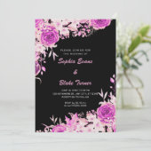 Elegant land roze rozen zwart bruiloft kaart (Staand voorkant)