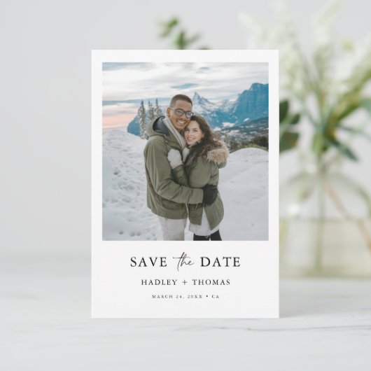 Elegant Landschap Winter Foto Budget Bruiloft Save The Date (Staand voorkant)