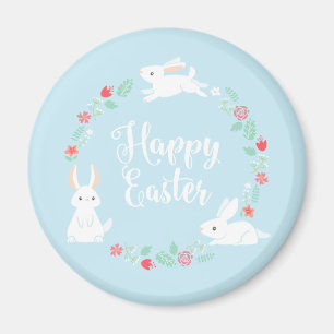 Elégant lapin de Pâques Floral Magnet