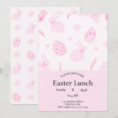 Elégant lapin rose et oeuf Invitation de Pâques (Devant / Derrière)