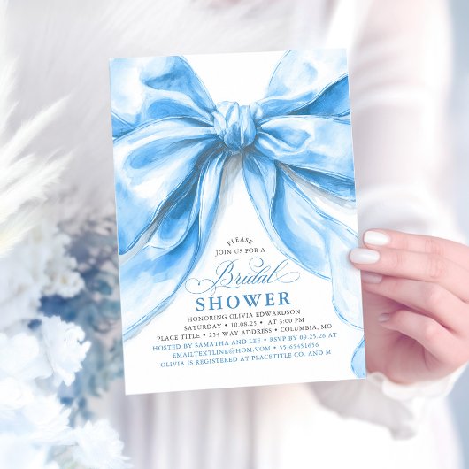 Elegant Large Dusty Blue Bow Bridal Shower  Kaart