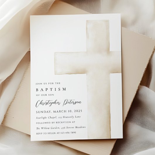 Elegant Large White Cross Baptism Invitation Kaart