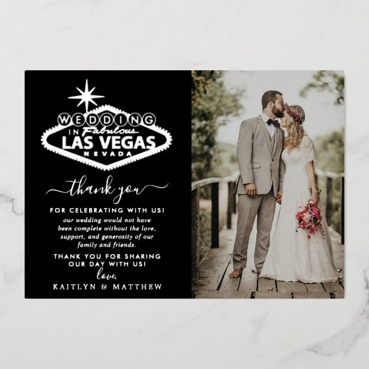 Elegant Las Vegas Destination Wedding Bedankt Folie Uitnodiging (Voorkant)