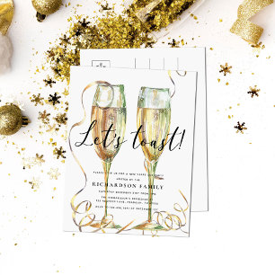 Elegant laten we toast op nieuwjaarsfeestbudget uitnodiging briefkaart
