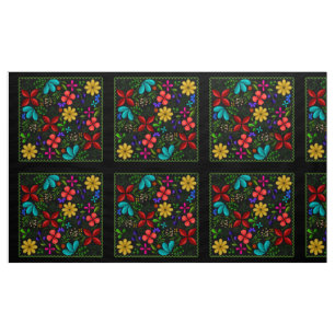 Elegant Latijns Folk Floral Zwart Stof