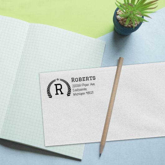 Elegant Laurel Monogram Custom Return Adres Rubberstempel