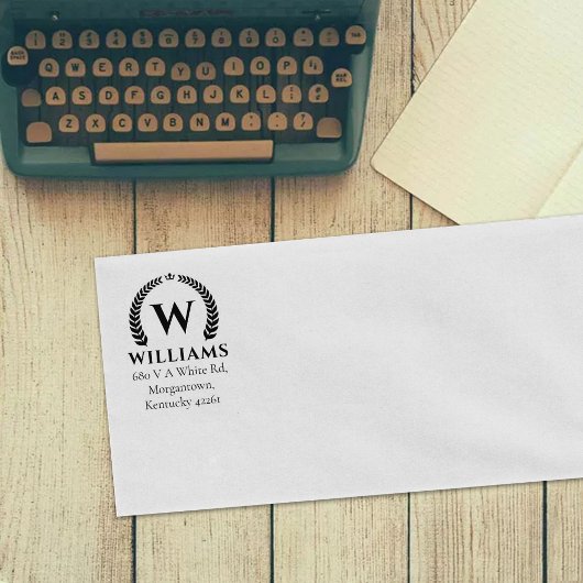 Elegant Laurel Monogram Custom Return Adres Rubberstempel