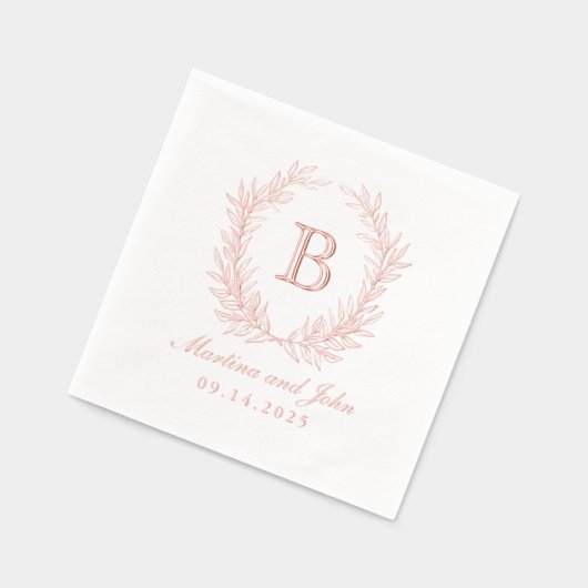 Elegant Laurel Wreath Monogram Bruiloft Folie Servetten (Links)