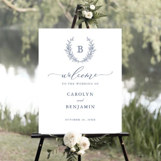 Élégant Laurel Wreath Monogram Crest Affiche de bi