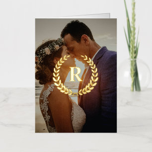 Elegant Laurel Wreath Monogram Foto Bruiloft Folie Wenskaart