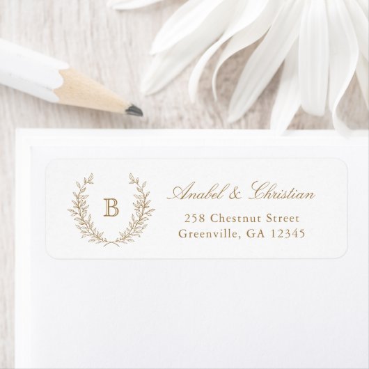 Elegant Laurel Wreath Monogram Return Address Etiket (Insitu)