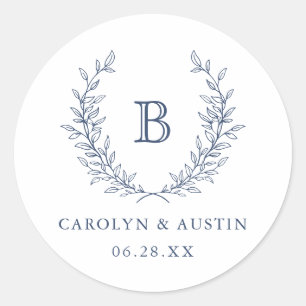 Elegant Laurel Wreath Wedding Monogram Envelope Ronde Sticker