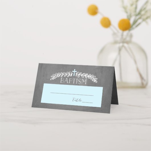 Elegant Laurels Blauw | Doopsel Plaatskaart (Voorkant)