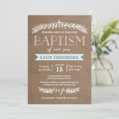 Elegant Laurels Blauw | uitnodiging tot doop (Staand voorkant)