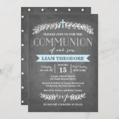 Elégant Laurels Bleu | Invitation à la communion (Devant / Derrière)