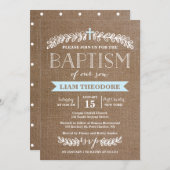 Elegant Laurels Blue | Baptisme-uitnodiging Kaart (Voorkant / Achterkant)