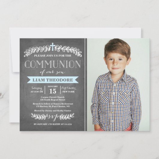 Elegant Laurels Blue | Uitnodiging van de Gemeensc (Voorkant)