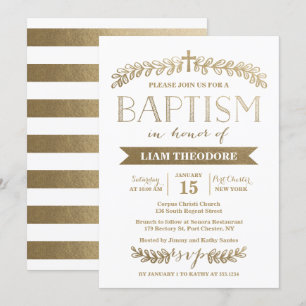 Elegant Laurels Gold   uitnodiging tot doop