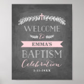 Elegant Laurels roze | Baptism Welcome Sign Poster (Voorkant)