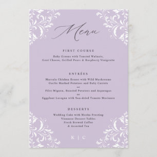 Elégant Lavande violet Vintage Mariage Menu