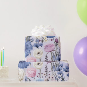 Elegant Lavendel Blauw Wit Bloemtuin Bloemen Cadeaupapier
