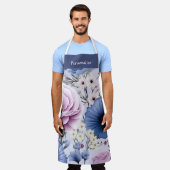 Elegant Lavendel Blauw Wit Bloemtuin Bloemen Schort (Gedragen)