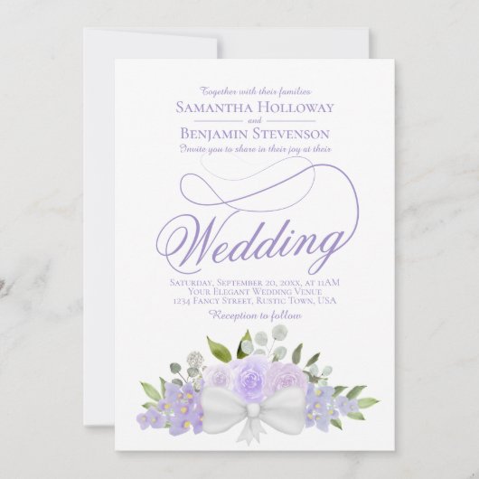 Elegant Lavendel Bloemen Boeket QR Code Bruiloft Kaart (Voorkant)