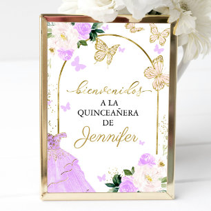 Elegant Lavendel Bloemig Spaans Quinceanera Bord Poster