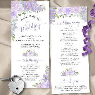 Elegant Lavendel Boho Waterverf Bloemen Bruiloft Programma