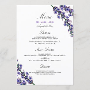 Elegant Lavendel Bruiloft Diner Menu