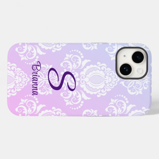 Elegant Lavendel Damast Monogram Case-Mate iPhone Case (Achterkant (horizontaal))