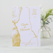 Elegant Lavendel en Goud Marmer Save the Date Kaart (Staand voorkant)