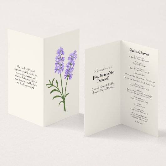 Elegant Lavendel Funeral Order of Service-programm Kaart (Binnen en buitenkant)