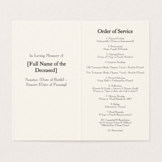 Elegant Lavendel Funeral Order of Service-programm Kaart (Binnenkant ongevouwen)