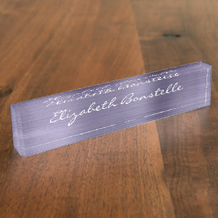 Elegant Lavendel Geborsteld Metaal Handgeschrift Naambordje