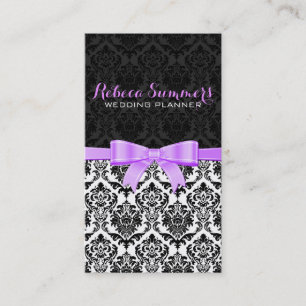 Elegant Lavendel Lint Zwart & Wit Damasks 2 Visitekaartje