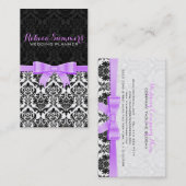 Elegant Lavendel Lint Zwart & Wit Damasks 2 Visitekaartje (Voorkant / Achterkant)