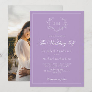 Elegant Lavendel Monogram Wapenschild Trouwfoto Kaart