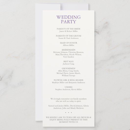 Elegant Lavendel Waterverf Bloemen Trouwprogramma (Achterkant)