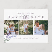 Elegant Lavender 3 Foto's sparen de Datum Aankondigingskaart (Voorkant)