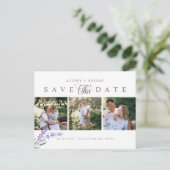 Elegant Lavender 3 Foto's sparen de Datum Aankondigingskaart (Staand voorkant)