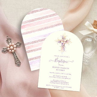 Elegant Lavender Blooms Cross Christian Baptism Kaart