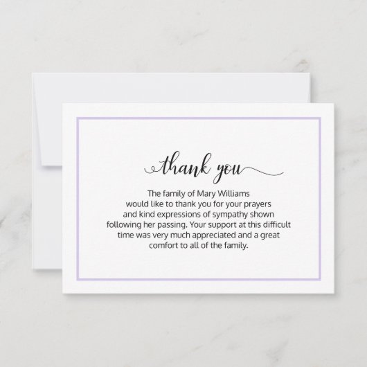 Elegant Lavender Calligraphy Funeral Bedankt (Voorkant)